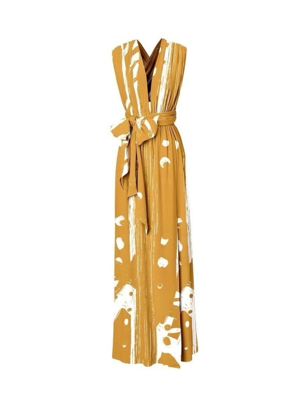 Diarrablu Mustard and White Printed Wrap Maxi Dress